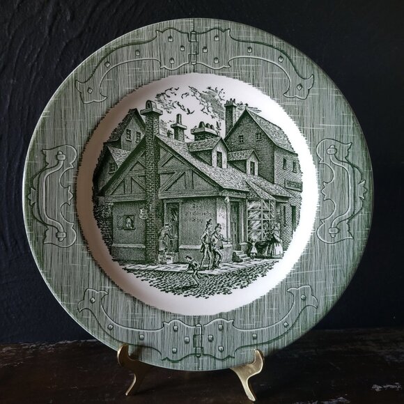 "The Old Curiosity Shop" Dinner Plate Green Transferware, Charles Dickens *Read - Picture 1 of 8